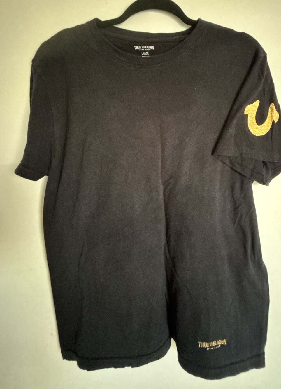True Religion Black with Gold Foil Logo Soft Cotton T-Shirt Size Large